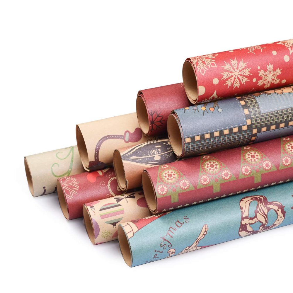 Christmas Wrapping Paper, 12 Pack Recyclable Kraft Paper 70x50CM in Folded Sheets with 10 Unique Designs (Bonus 16 Feet Jute String and 10 Tags) - Image 7