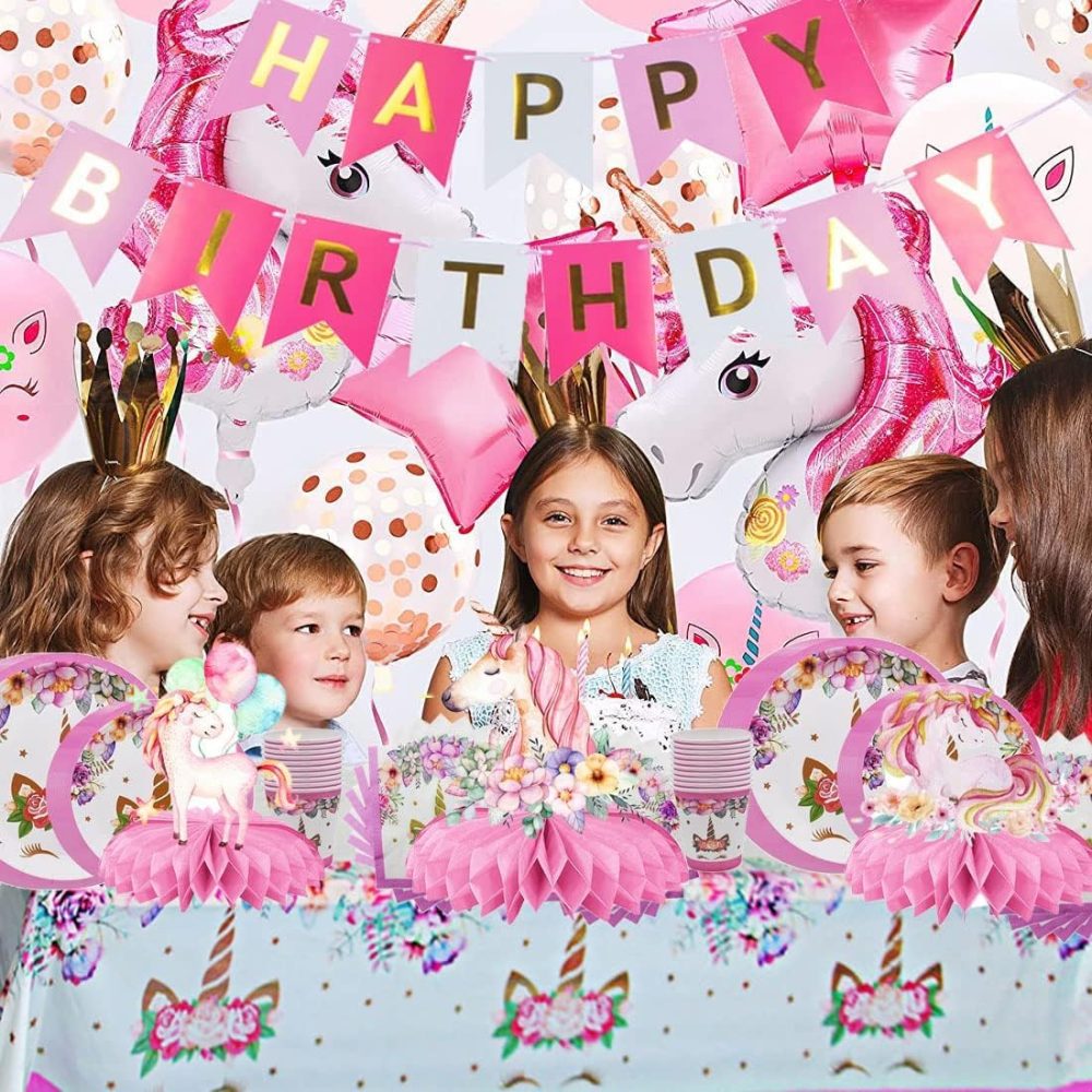 8pcs Magic Unicorn Honeycomb Ornament,Pink Series Paper Table Tops,Girl Birthday Theme Party Table Decoration DIY Paper Flower - Image 4