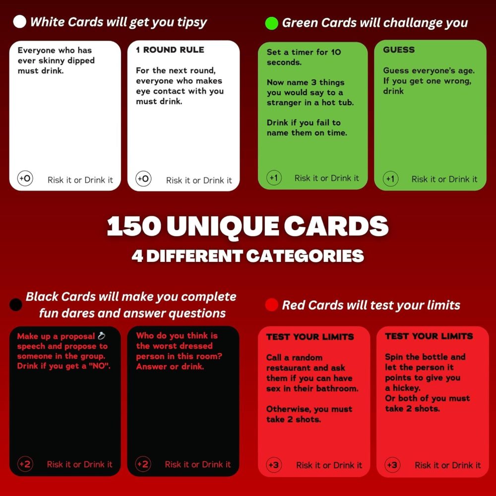 Terazis Risk It or Drink It! Party Game | Dares, Decisions, and Drinks | 150 Hilarious Dares & Daring Questions for Adult Game Nights | Fun Drinking Card Game | English Edition… - Image 5