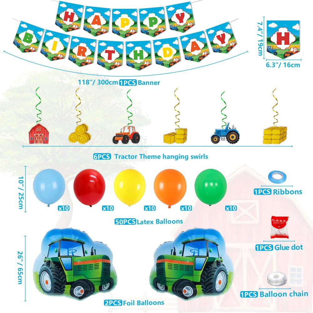 176 Pack Tractor Birthday Party Supplies Farm Tractor Party Decorations Tractor Party Supplies Barnyard Farm Party Tableware Set - Tractor Theme Plates, Balloons, Banner, Tablecloth, Cups Serves 20 - Image 4