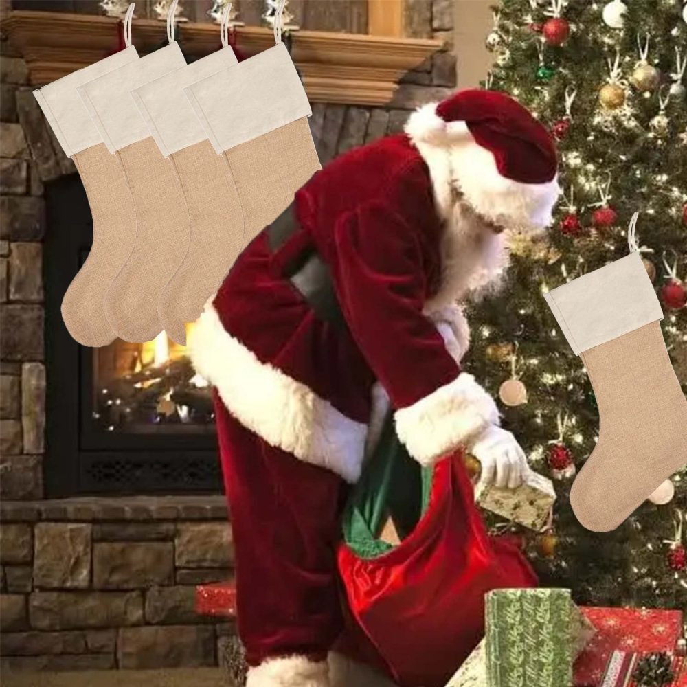 Burlap Christmas Stockings, Plain Christmas Stockings Personalized Christmas Stockings Xmas Fireplace Hanging Decoration for Christmas Decoration - Image 2