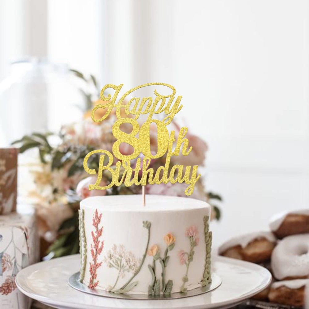 Xsstarmi 1 Pack Happy 80th Birthday Cake Topper Glitter 80 & Fabulous Cheers to 80 Years Old Birthday Cake Pick for Celebrating 80th Birthday Anniversary Party Cake Decorations Supplies Gold - Image 5
