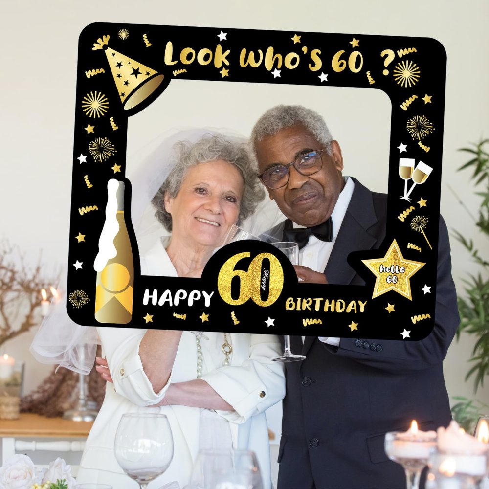 60th Birthday Photo Booth Props,Black Gold Inflatable Selfie Frame Picture Frame,Giant Inflatable Party Photo Booth Frame for 60th Birthday Party Decorations Supplies Men Women Favor Gift - Image 3