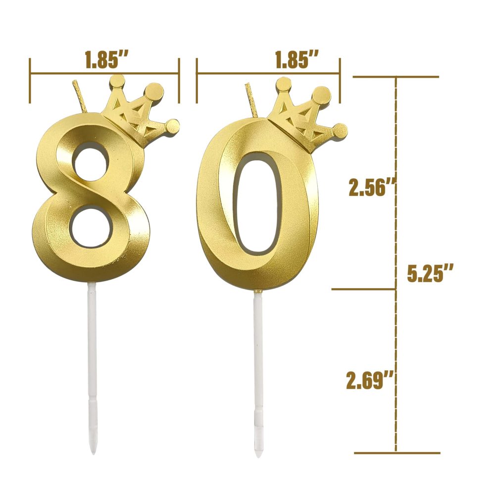 2 Piece Gold Birthday Candles Number 80 Candle is Perfect for The 80th Birthday Decorations, Number Candles for Cakes is Perfect Candles (Gold, 80) - Image 6