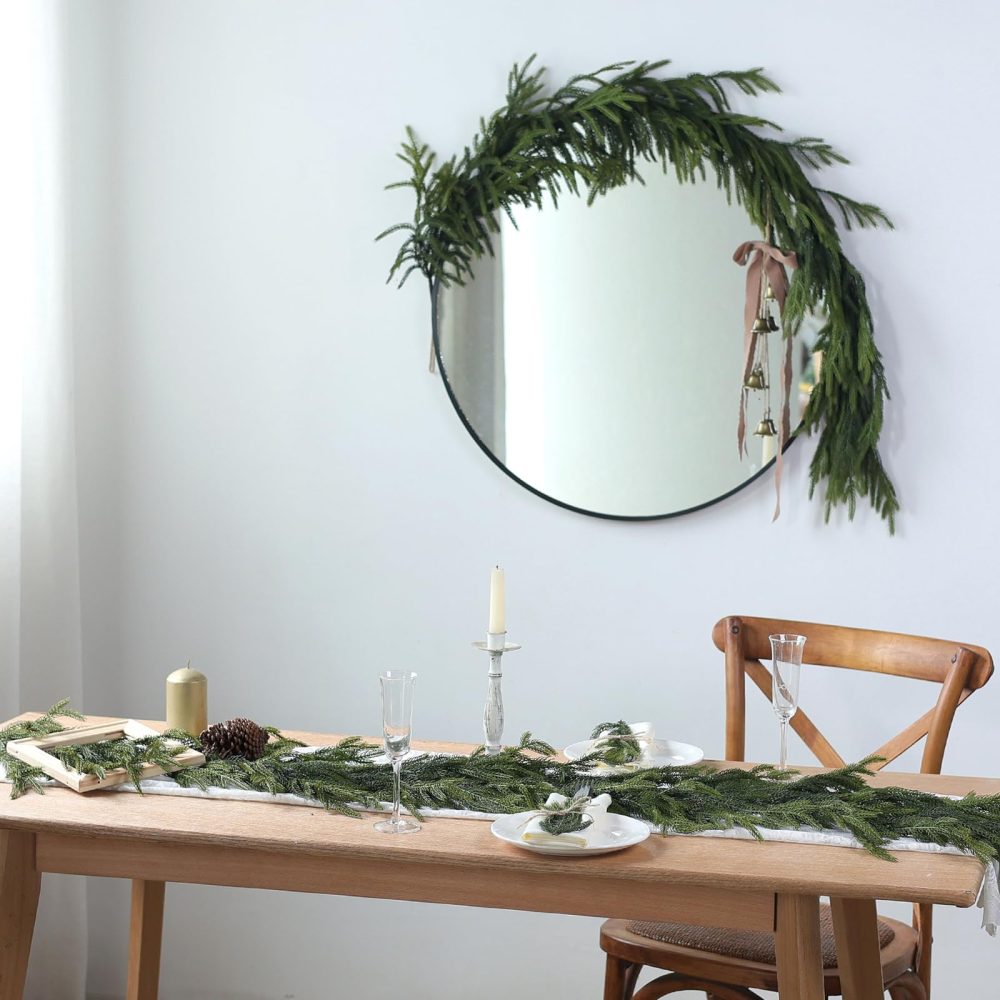 9 FT Real Touch Norfolk Pine Garland Green Artificial Christmas Garland Faux Greenery Garland for Holiday Fireplace Mantle Window Indoor Outdoor Decor (2 PCS) - Image 8