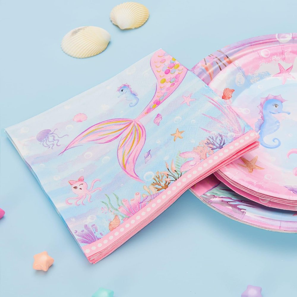 WERNNSAI 50PCS Mermaid Party Luncheon Napkins Watercolor Mermaid Party Supplies Disposable Little Mermaid Dessert Paper Napkins for Girls Kids Ocean Birthday Party Table Decorations - Image 6
