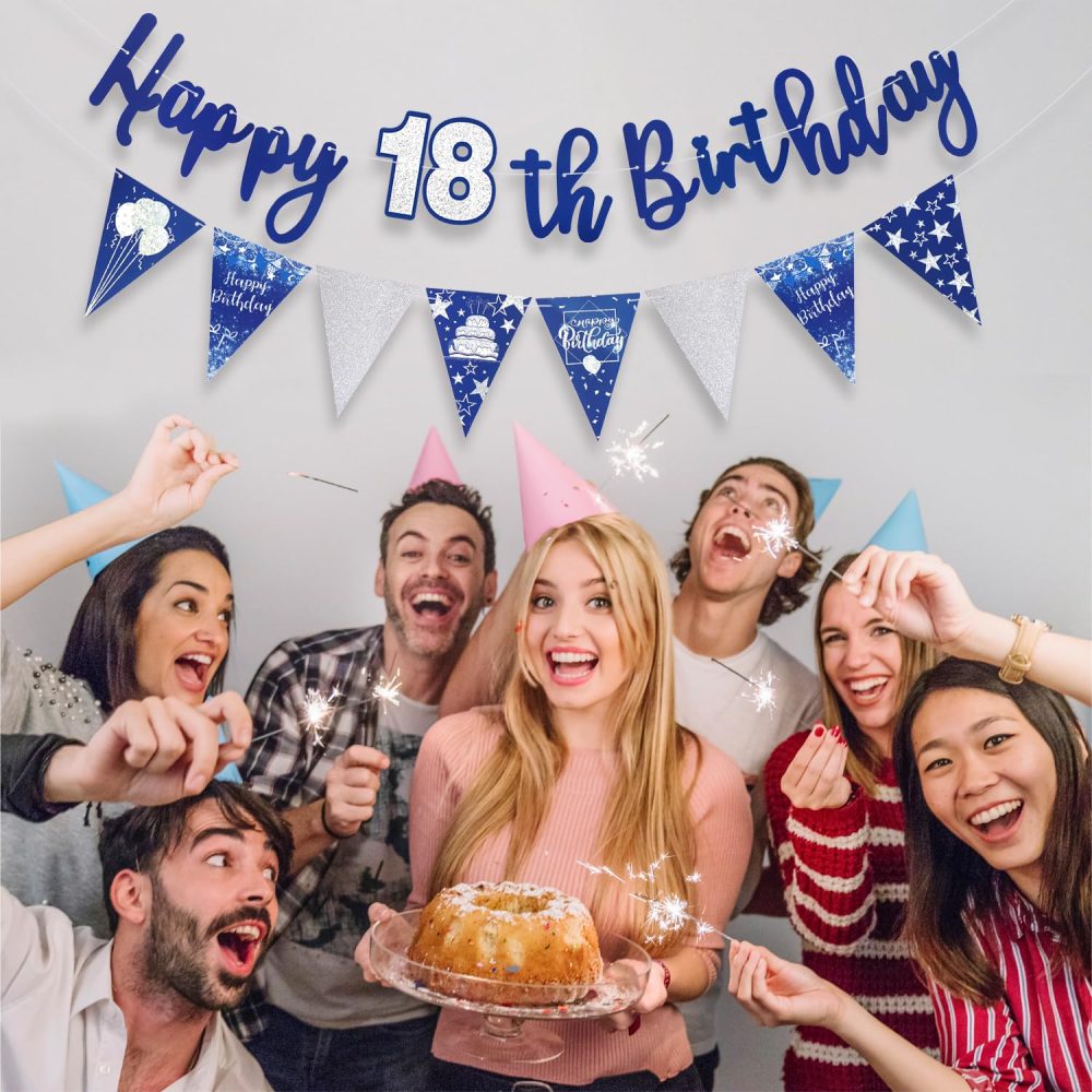 Happy 18th Birthday Banner Blue Happy Birthday Triangle Flag Banner Party Decorations Bunting Flags Party Supplies Decoration 18th Birthday Banners for Men WomenA8LSLQZH - Image 3