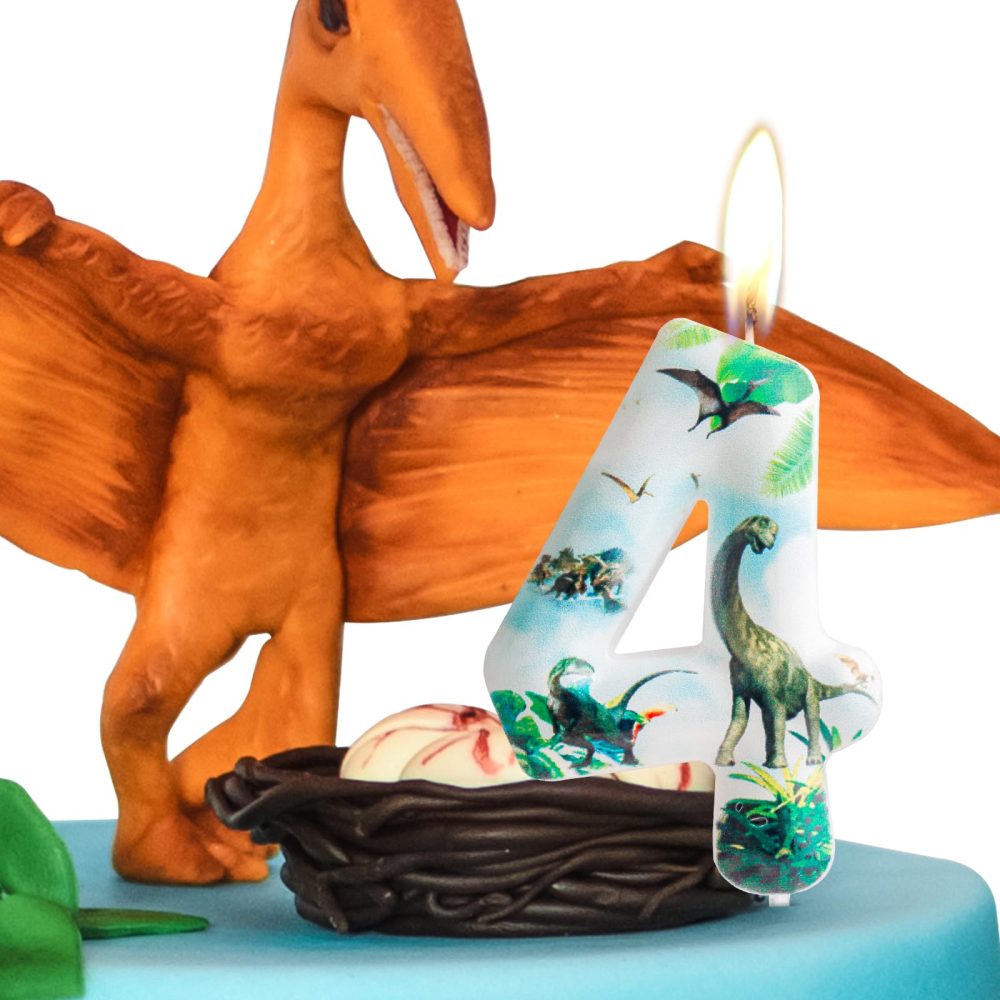 4th Birthday Candle Dinosaur Number 4 Candle Dinosaur Cake Decoration Birthday Party Supplies White Jurassic Period Dinosaur Themed Cake Topper Decorations for Kids Boy Girl Party Decor Supplies - Image 6