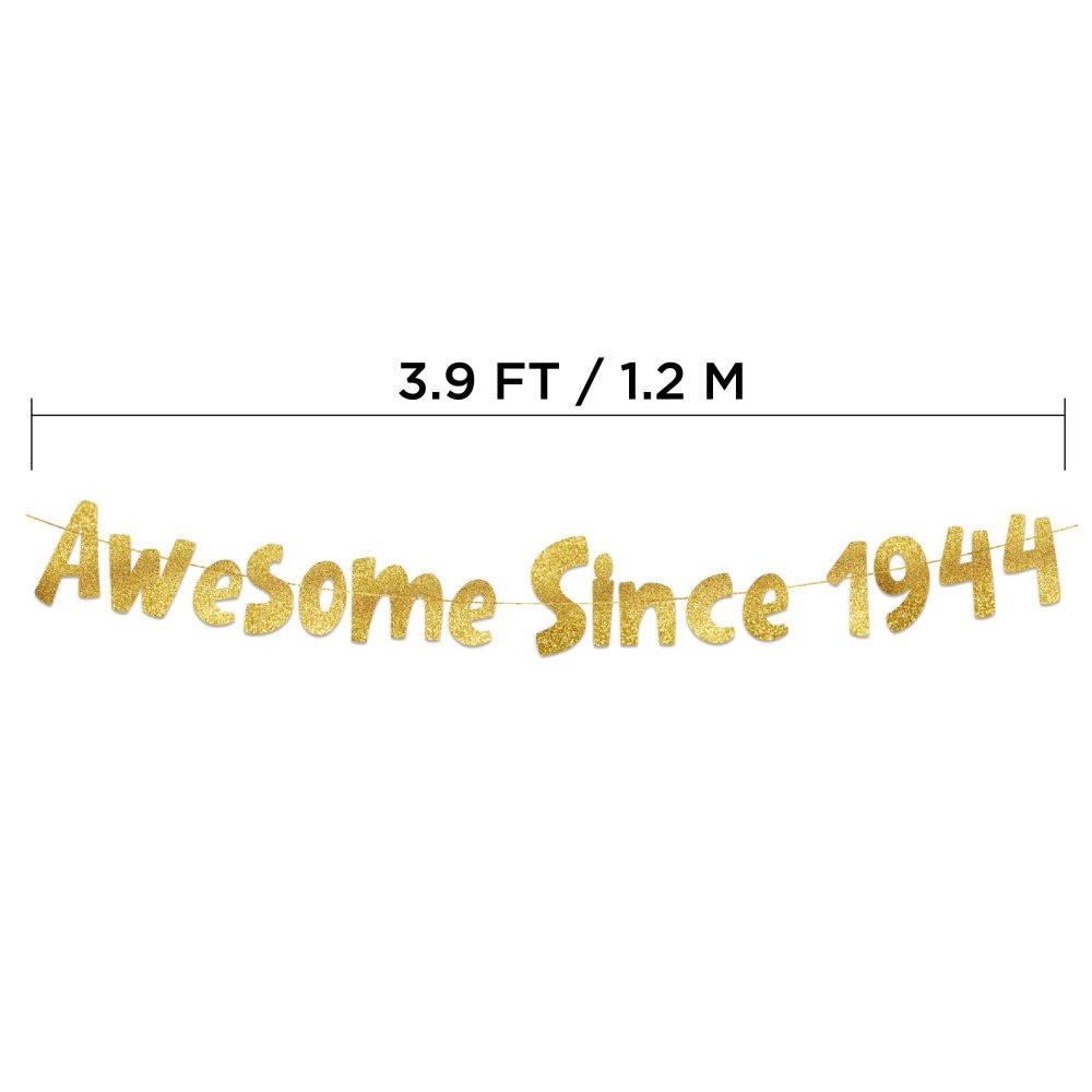Awesome Since 1944 Gold Glitter Banner - 80th Birthday and Anniversary Party Decorations - Image 2