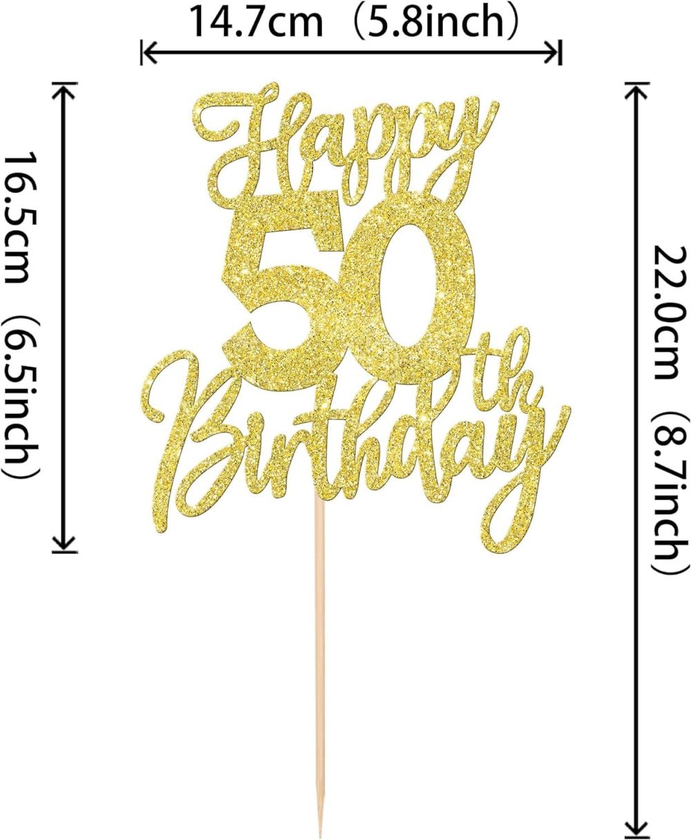 SYKYCTCY 1 Pack Happy 50th Birthday Cake Topper Gold Glitter Cheers to 50 Years Birthday Cake Pick 50 Fabulous Cake Decoration for Happy Birthday Theme Anniversary Party Supplies - Image 7
