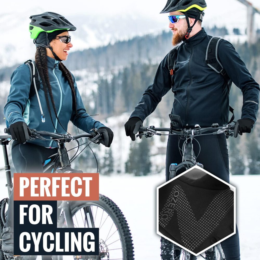 OZERO Warm Winter Gloves: Anti Slip Touchscreen Gloves Waterproof and Windproof Thermal Cycling Glove Cold Weather Running Gloves for Men Women Outdoor Walking Biking Driving - Black (S) - Image 2