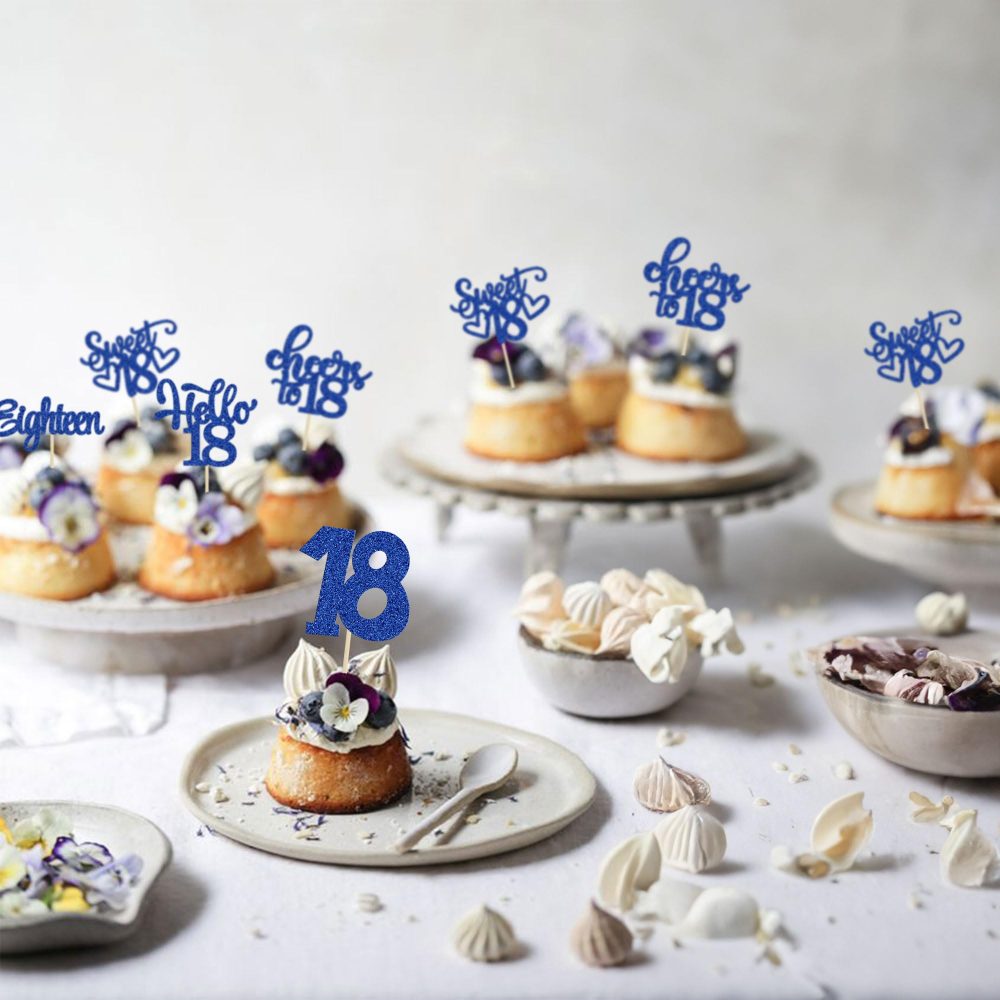 30Pcs18th Birthday Cupcake Toppers Eighteen Happy 18th Cupcake Picks Sweet 18 Cheers to 18 Cake Decorations for 18th Birthday Anniversary Party Supplies Deep Blue Glitter - Image 4