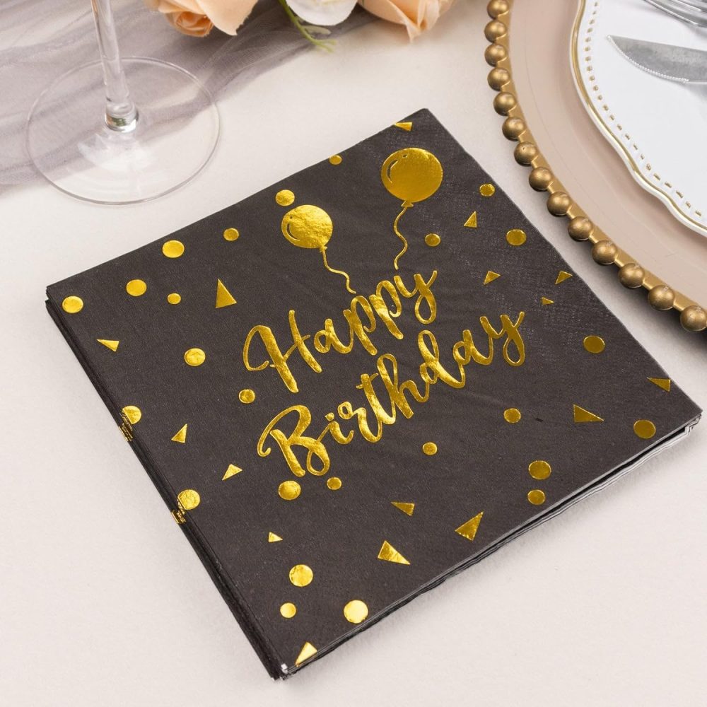 40PCS Happy Birthday Black and Gold Birthday Napkins, 33 x 33 cm Paper Party Napkins, for Boys and Girls, Birthday Party Decoration - Image 2