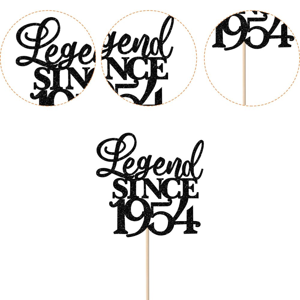 Xsstarmi 1 Pack Legend Since 1954 Cake Topper Glitter Happy 70th Birthday Cake Topper Cheers to 70 years Cake Decoration for Happy 70th Birthday Anniversary Party Decorations Black - Image 6