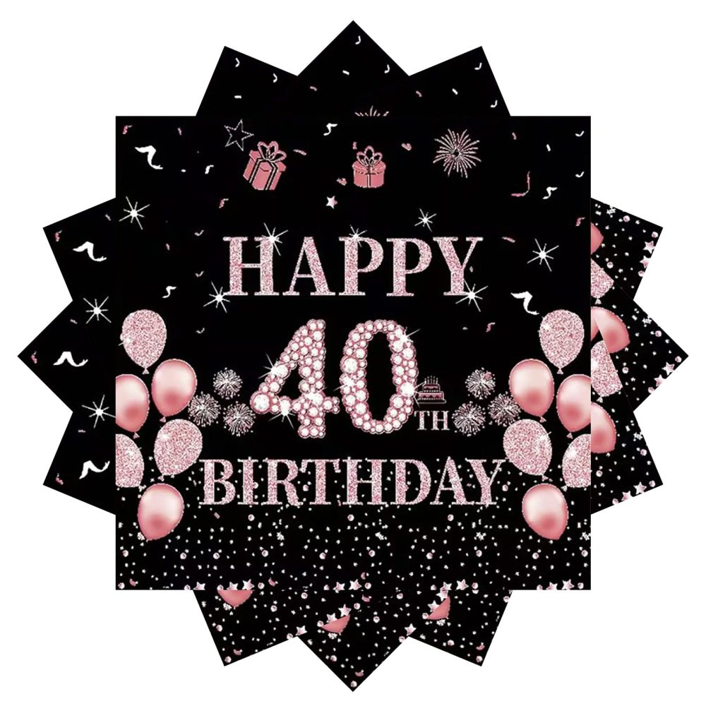 40th Serviettes Napkins,Black Rose and Gold Serviettes 40th Birthday Napkins for Women Women,20Pcs Napkins Disposable Tableware,Tissue Luncheon Paper Napkin for Women,Kids 40th Birthday Party Supplies