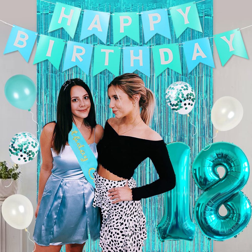 18th Birthday Decorations for Girls Teal - Time To Adult 18 Birthday Supplies Banner Cake Topper Turquoise Fringe Curtain Birthday Sash Number 18 Balloon for Eighteenth Birthday - Image 3