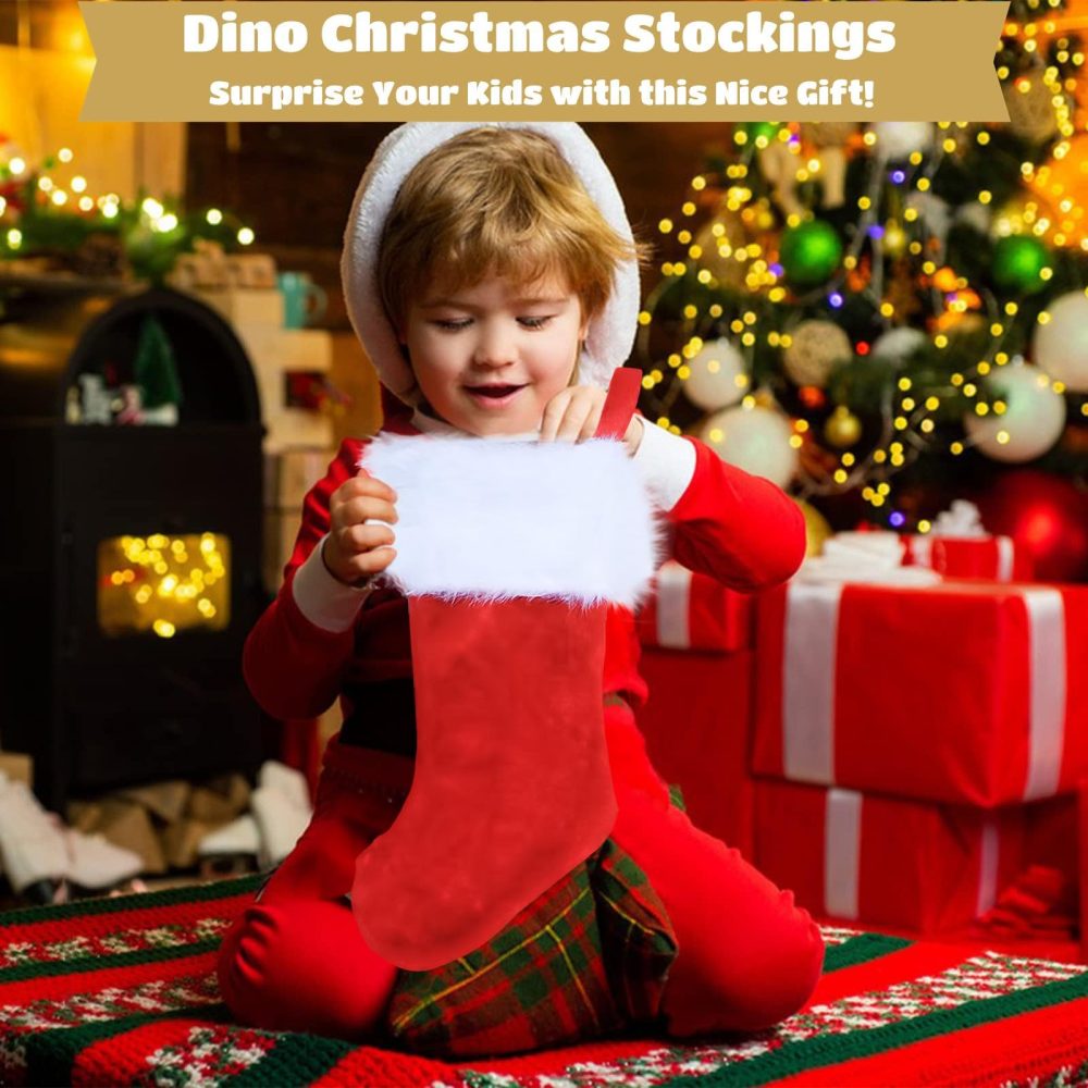 POPOYU 3Pcs Luxury Plush Red Christmas Stockings Set,Extra Thick Red Velvet Large Christmas Socks with White Soft Plush Cuff,Hanging Sack Xmas Fireplace Decorations for Christmas Home Party Supplies - Image 4
