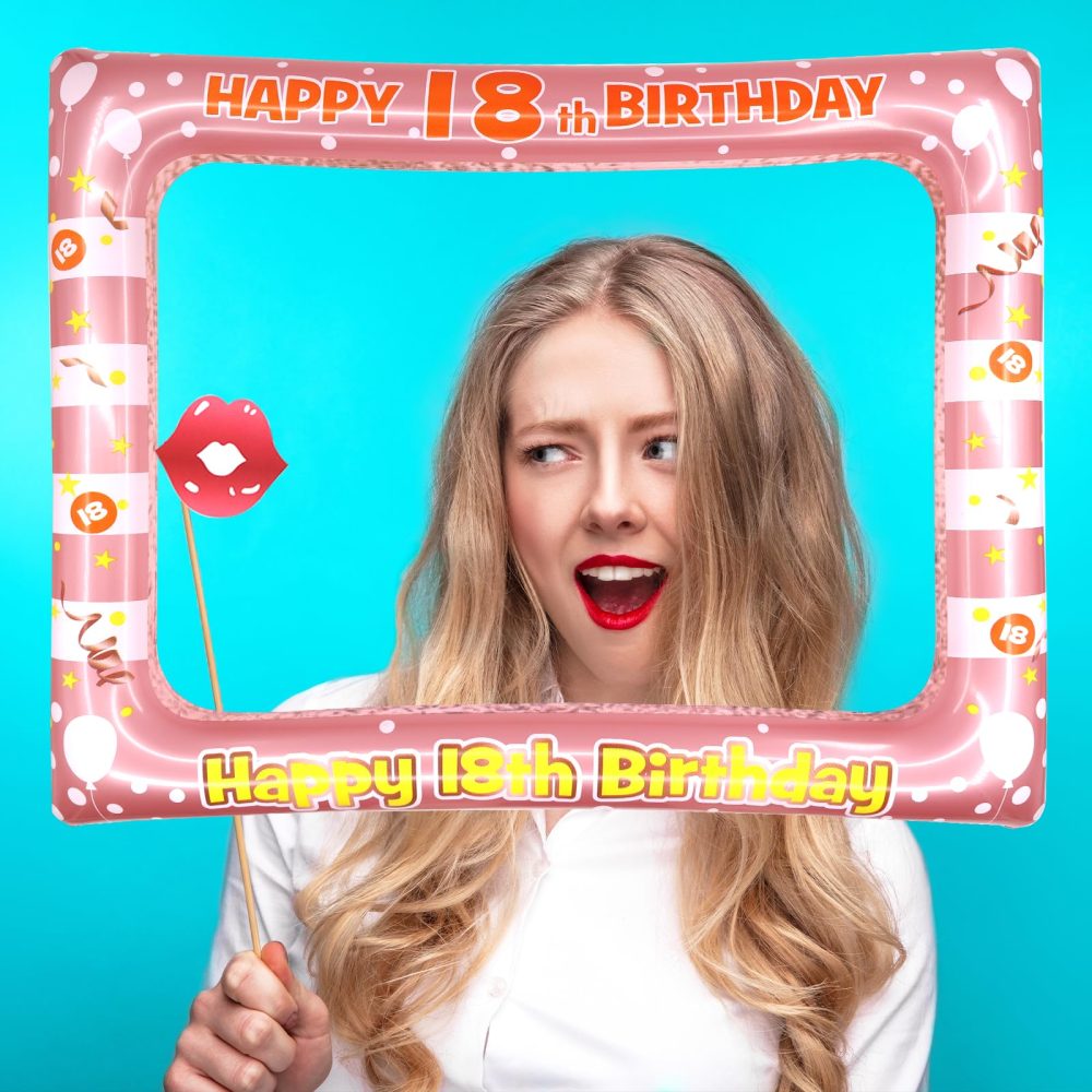 Newthinking 18th Birthday Photo Booth Props, Rose Gold Inflatable Selfie Frame Funny DIY Birthday Party Props for 18th Birthday Party Supplies Decoration - Image 4