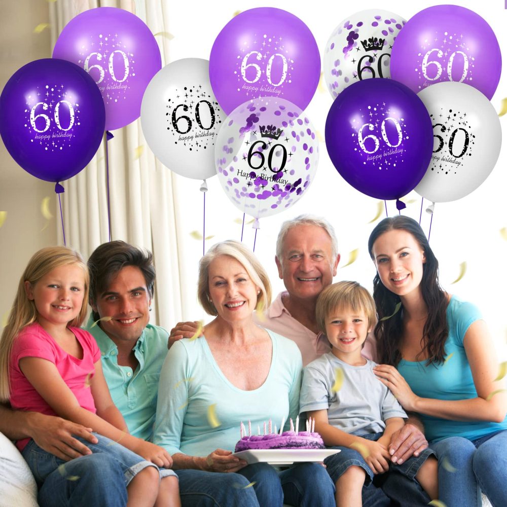 RUMIA 60th Purple Birthday Balloons Decorations, 16 PCS Purple White Confetti Latex Balloons for Women Men Happy Birthday Party Wedding Anniversary Indoor Outdoor Party Supplies,12 Inch (60th) - Image 5