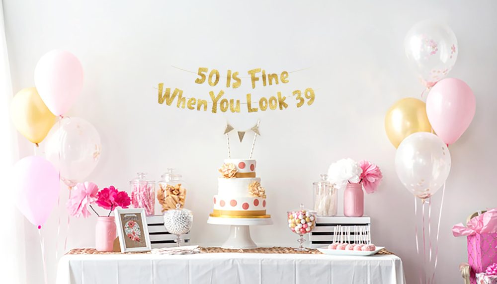 50 Is Fine When You Look 39 Gold Glitter Banner - Happy 50th Birthday Party Decorations and Supplies - Image 4