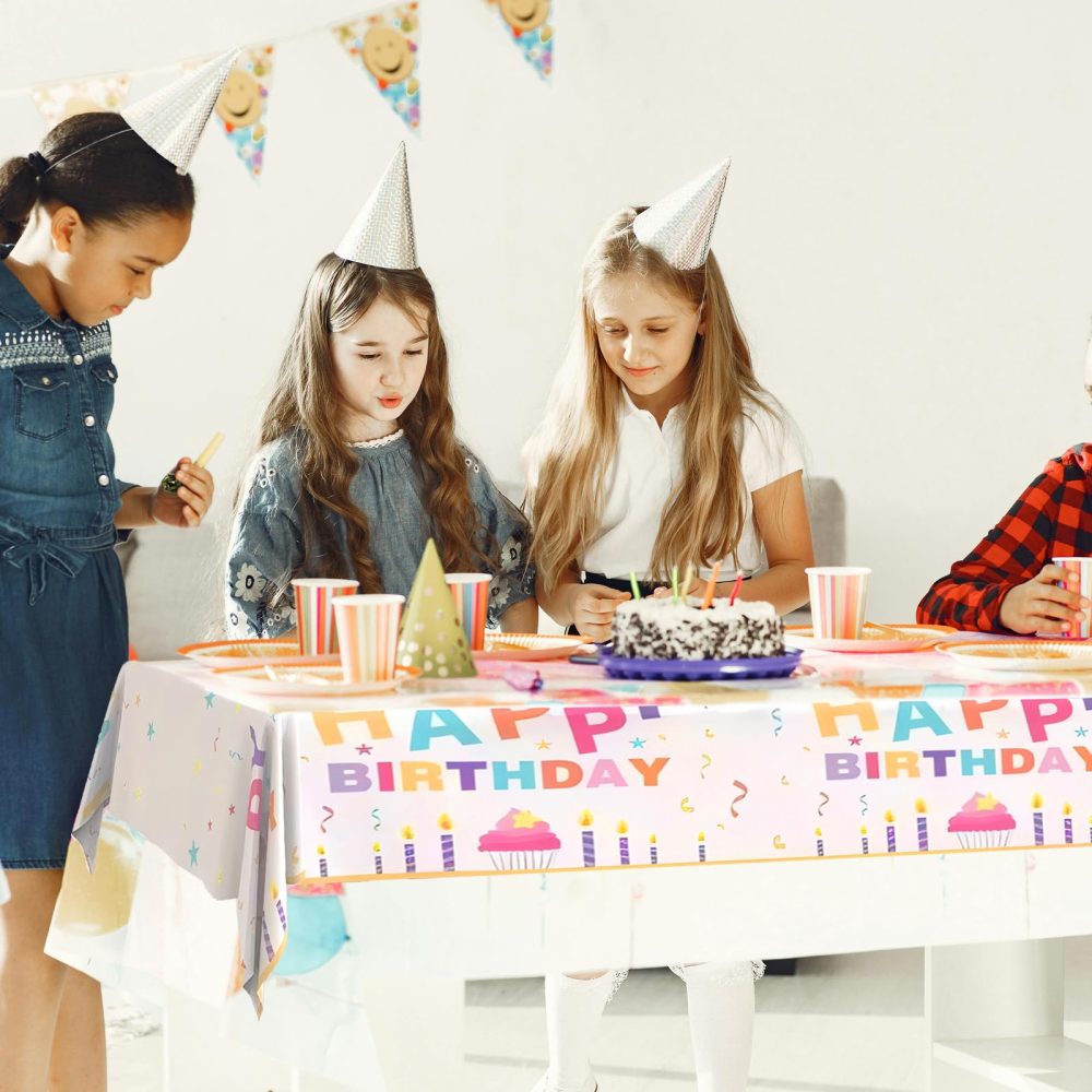 2Pack Birthday Party Table Cloth,54x72in Happy Birthday Party Tablecloth for Boys Girls White Plastic Confetti Disposable Rectangular Party Table Cover for Kids Baby Birthday Themed Party Decorations - Image 7