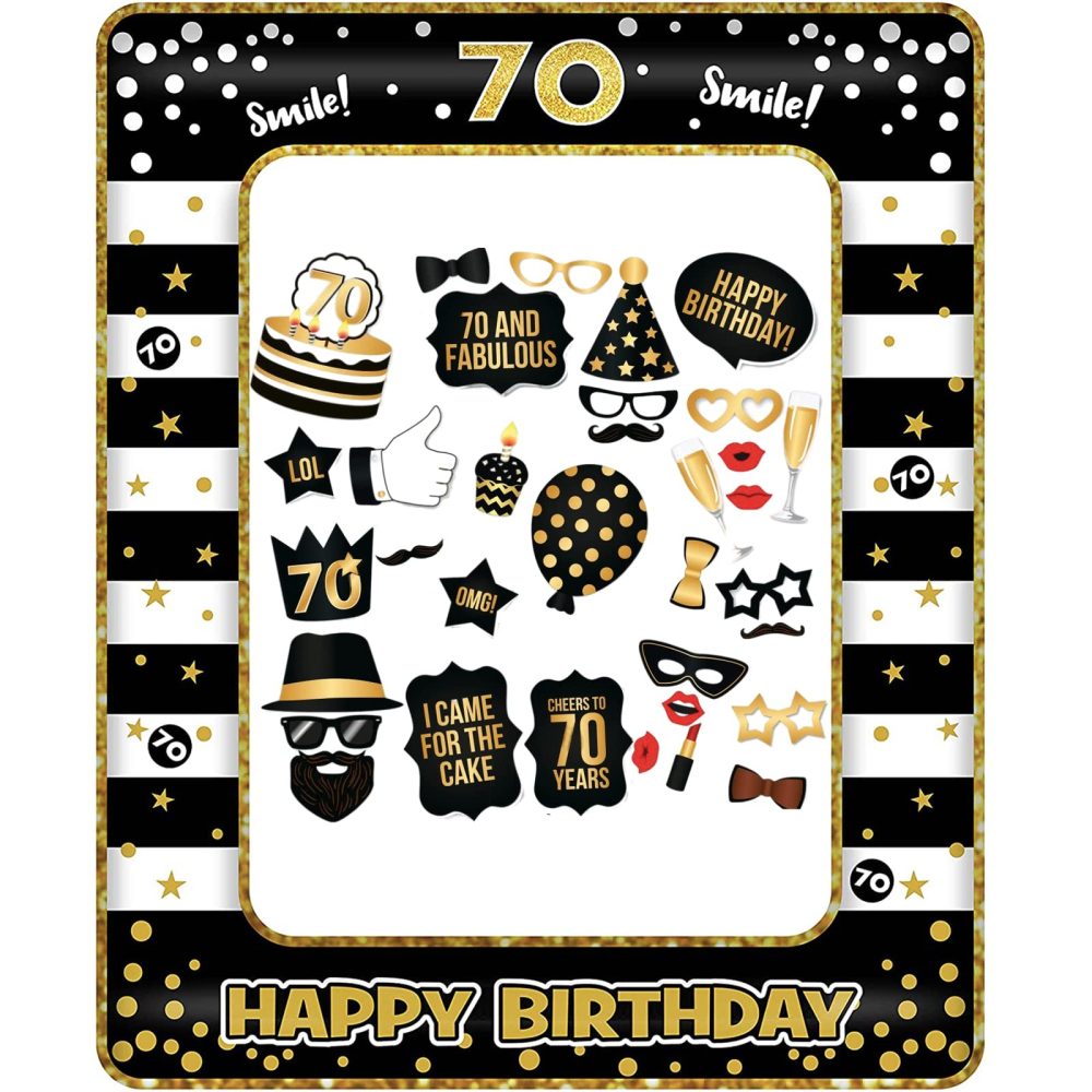 POPOYU 70th Birthday Decorations Men Women,Black Gold Inflatable Selfie Frame&34Pcs 70th Birthday Photo Booth Props,Giant Inflatable Party Photo Booth Frame for 70th Birthday Party Decoration - Image 5