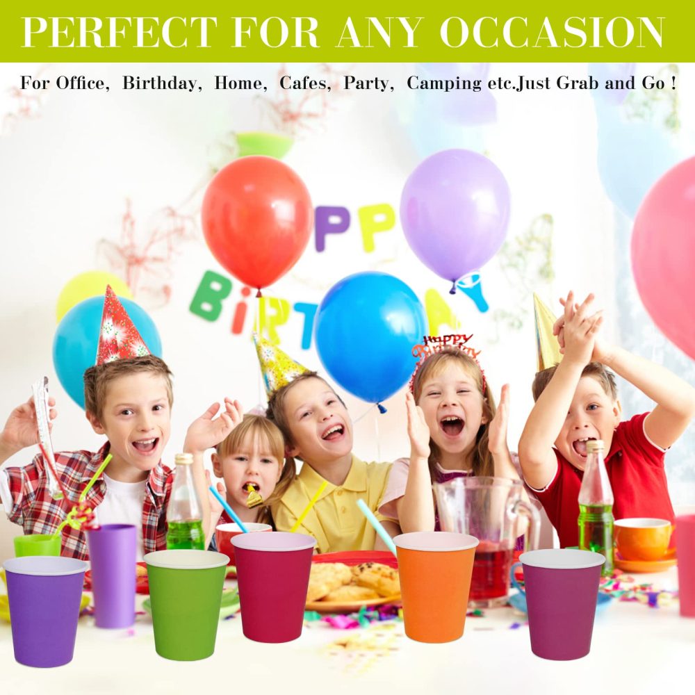 ENSINE 70 PCS Paper Cups, Rainbow Party Cups 7 Colors, 9 Ounce Paper Cups for Hot & Cold Drinking Cups, DIY Paper Party Cups for Christmas Birthday Holiday Halloween - Image 3