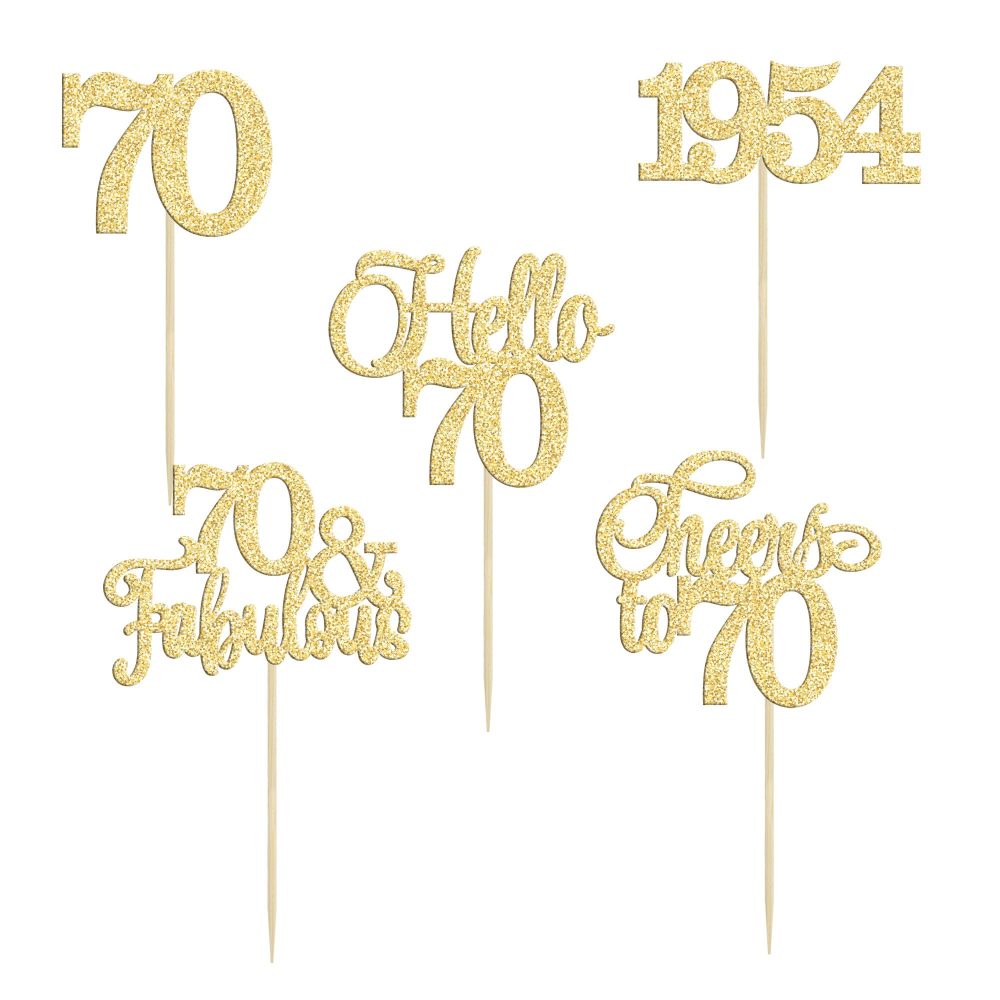 Gyufise 30Pcs 70th Birthday Cupcake Toppers 70 Fabulous Cupcake Picks Cheers to 70 1954 Cake Decorations for Happy 70th Birthday Wedding Anniversary Party Decoration Supplies Gold - Image 2