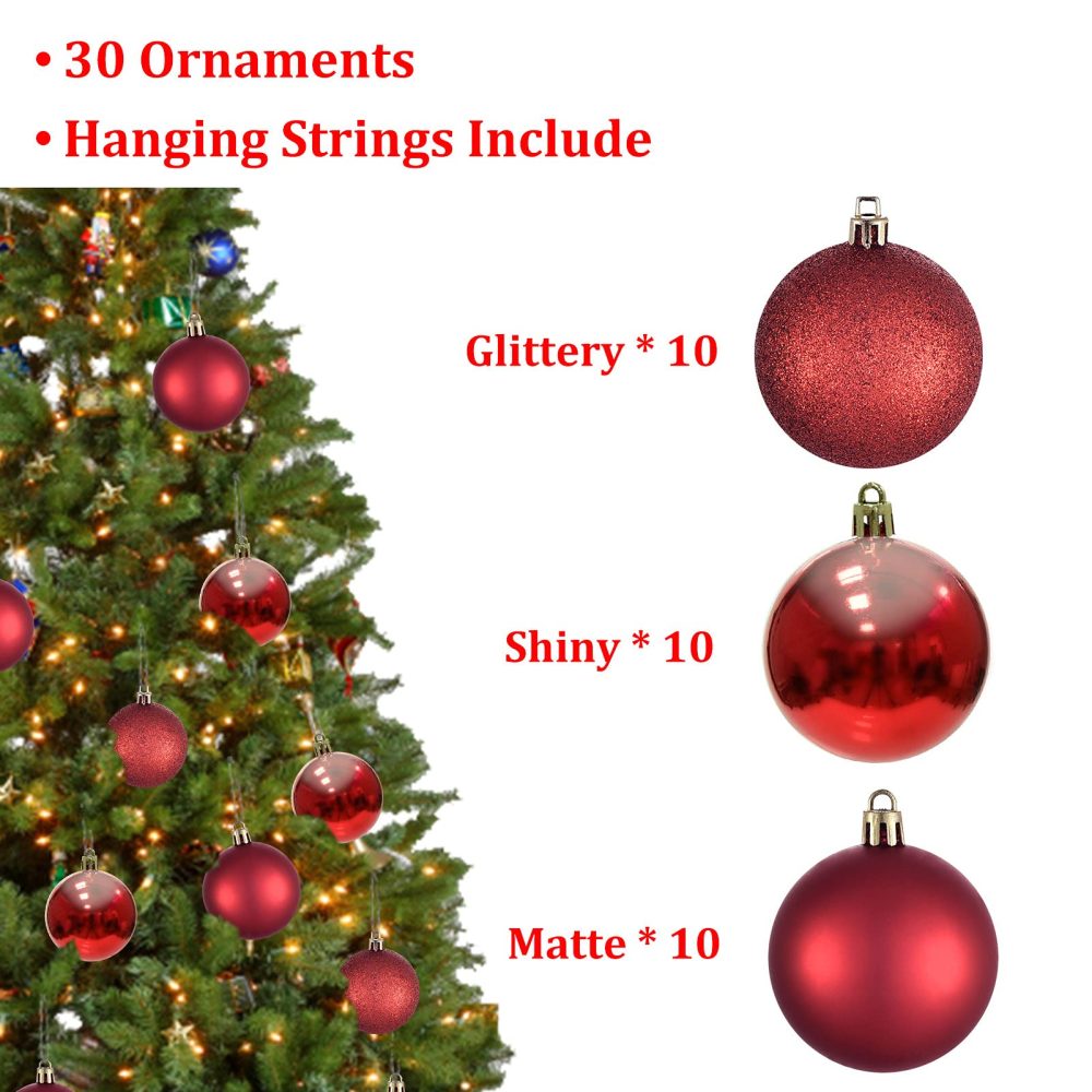 Christmas Baubles 30pcs 60mm Shatterproof Christmas Tree Decorations Hanging Decoration for Xmas Tree,Christmas Ball Ornaments Christmas Decorations Indoor for Home Party Gift,Red - Image 7