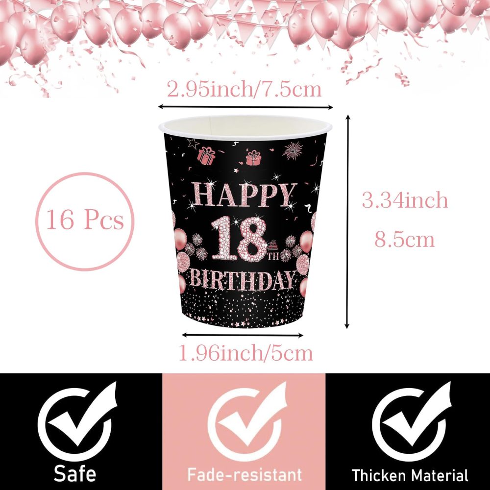 16Pack Paper Cups 18th Birthday,Black Rose and Gold Cups 235ml,Disposable Party Cups Paper Cups Black Rose Gold 18th Birthday Cups Party Tableware for Girls,Kids,Her 18th Birthday Party Supplies Table - Image 7