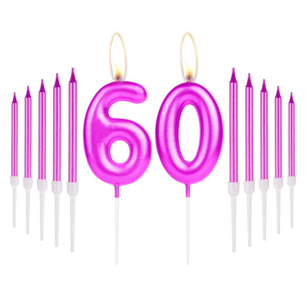 Purple 60th Birthday Candles, Purple Number 60 Candle for Cake, Purple Thin Party Candles, Purple Cake Candles Cake Toppers for Girls Boys 60th Birthday Party Decorations Wedding Anniversary Supplies