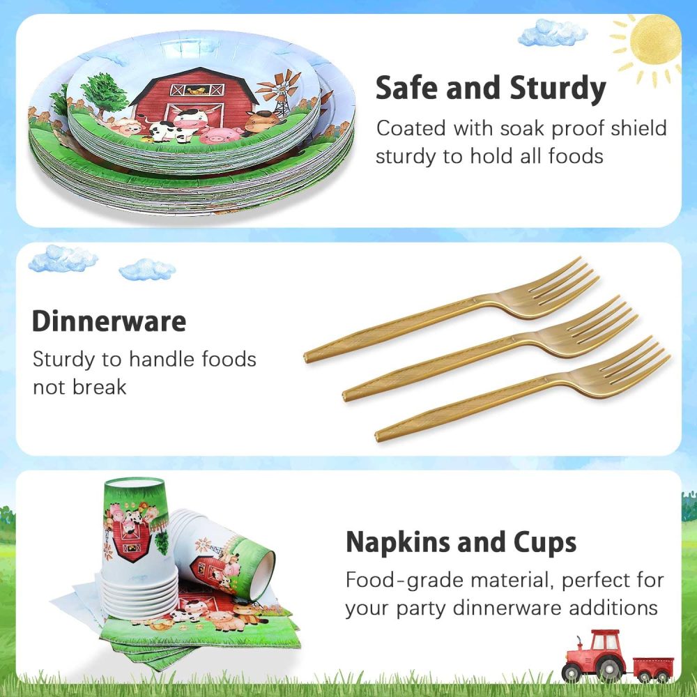 Heboland Farm Party Decorations Tableware Set for 25 Guests, Farm Birthday Party Supplies 125 Pieces Farm Animal Party Decorations Plates Cups and Napkins for Boy Kids Birthday Party Supplies - Image 4