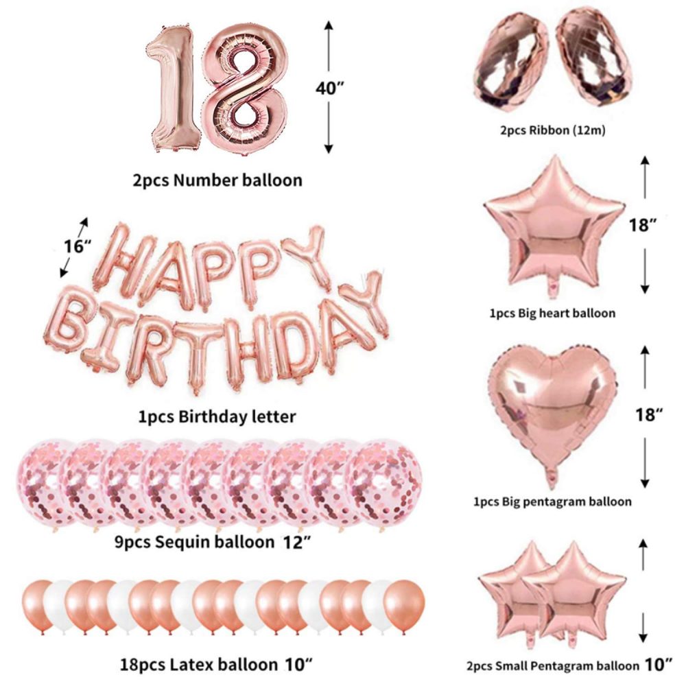 18th Rose Gold Birthday Party Decorations Pack 48PCS Banner Happy Birthday Decorations for Girls Women Party Supplies Happy Birthday Star Heart Rose Gold Foil Balloons Latex Balloons (18th) - Image 5