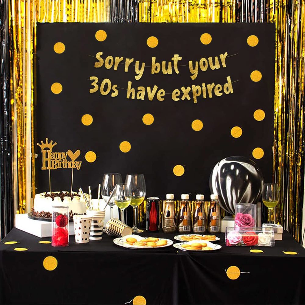 Sorry But Your 30s Have Expired Gold Glitter Banner - Happy 40th Birthday Party Banner - 40th Birthday Party Decorations and Supplies - 40th Wedding Anniversary Decorations - Image 3
