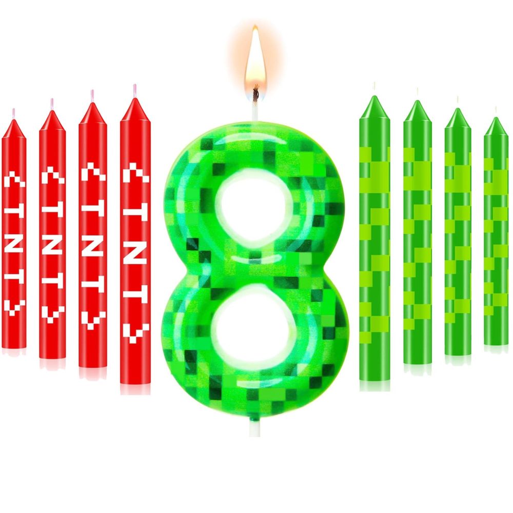 13pcs Gaming Candle Cake Decorations, Number 8 Candle Toppers Large Happy Birthday Topper Toppers Happy Birthday for Kids (8th)