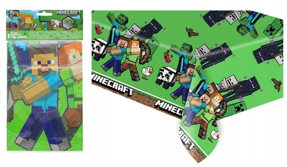 Minecraft Tablecloth as Decoration for Children's Birthday Parties and Themed Parties Size: 120 x 180 cm, Wipe-Clean, Reusable, Children's Birthday Party Superhero