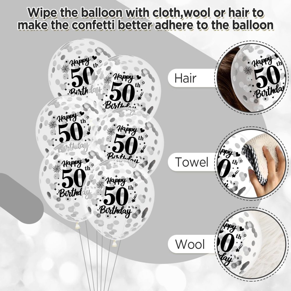 50th Birthday Balloons Decorations White Silver 18pcs Happy 50th Birthday Party Confetti Balloons Latex for Women Men Happy 50th Birthday Anniversary Party Supplies Decor 12 inches Indoor Outdoor - Image 3