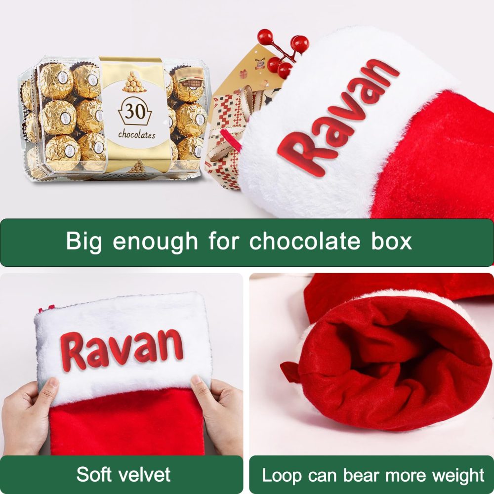 DPDP Large Initial Christmas Stocking-1 Pack 20 Inches Personalised Christmas Stockings, Soft Embroidered Christmas Stockings with Names - Image 4