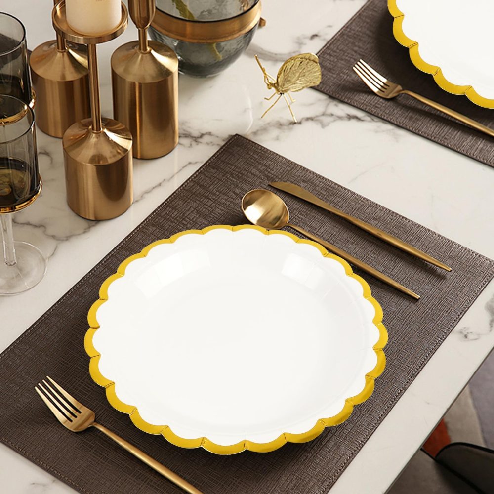AHPYEUHK 50 Pcs White Paper Plates 7 Inch Birthday Decorations Dinnerware Lace Gold Dessert Plates for Birthday Wedding Party Supplies Tableware - Image 2