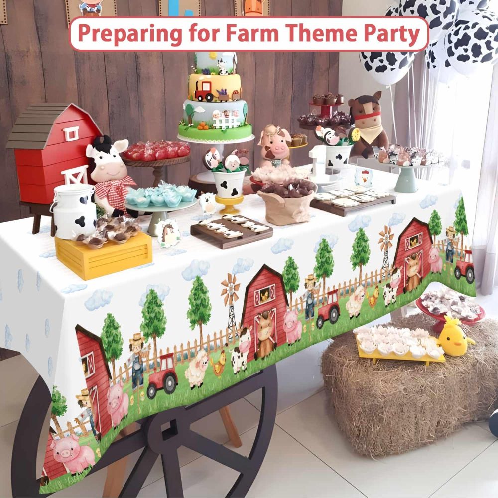 Heboland 2 Pack Farm Animal Party Table Cloth, Farm Animal Party Decorations Tablecloth 274 x 137cm Farm Birthday Theme Table Cover for Baby Shower Kids Boys Girls Birthday Party Decorations - Image 7