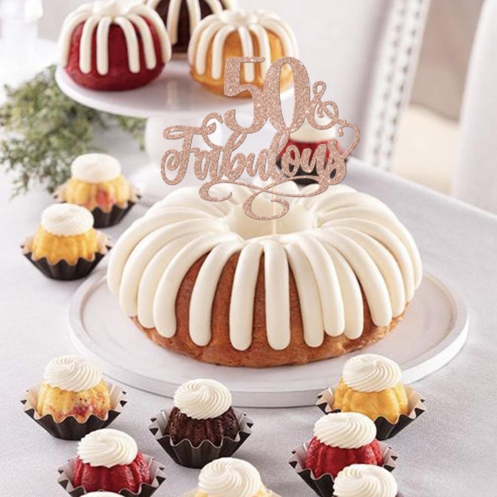 SYKYCTCY 3 Pack 50 & Fabulous Cake Toppers Glitter Fifty Fabluous Cake Pick 50th Birthday Cake Decorations for Cheers to 50 Years Old 50th Birthday Theme Party Supplies Gold - Image 3