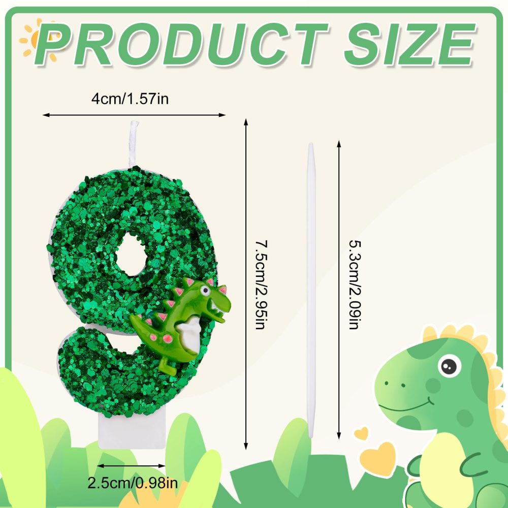 Dinosaur Birthday Candle, Green Sequin Birthday Candle Number Candle 3D Dinosaur Cake Candle Cake Topper Candle for Birthday Party Dinosaur Theme Party Decorations (9) - Image 7
