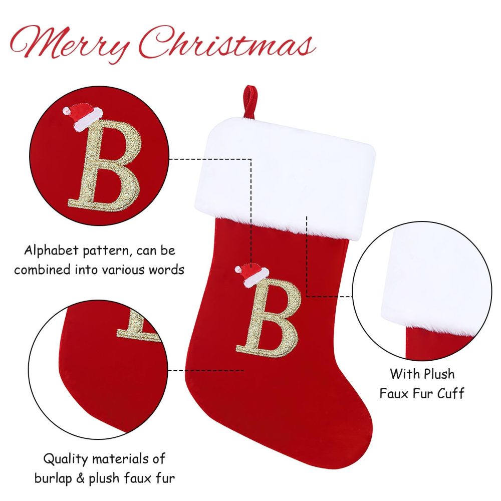 Sulobom Christmas Stocking, Personalised Letter Christmas Stockings, 18 Inch Large Xmas Stockings,Personalised Stocking Xmas Decorations for Family Holiday Season Decor (A) - Image 6