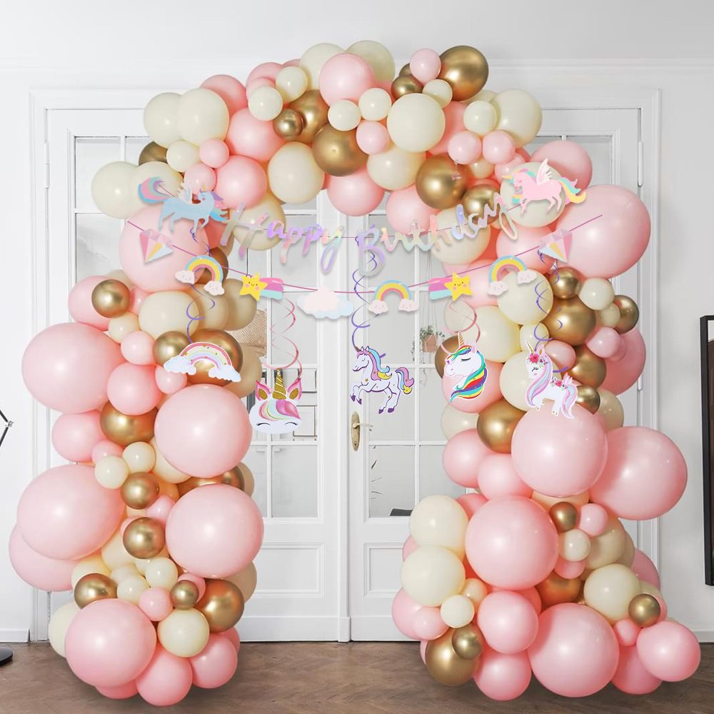Unicorn Birthday Party Decorations Girl - 23 Pieces Happy Birthday Banner Pull Flower Double Hanging Swirl Unicorn Latex Balloons Unicorn Decorations for Girls Birthday Baby Shower Party Supplies - Image 4