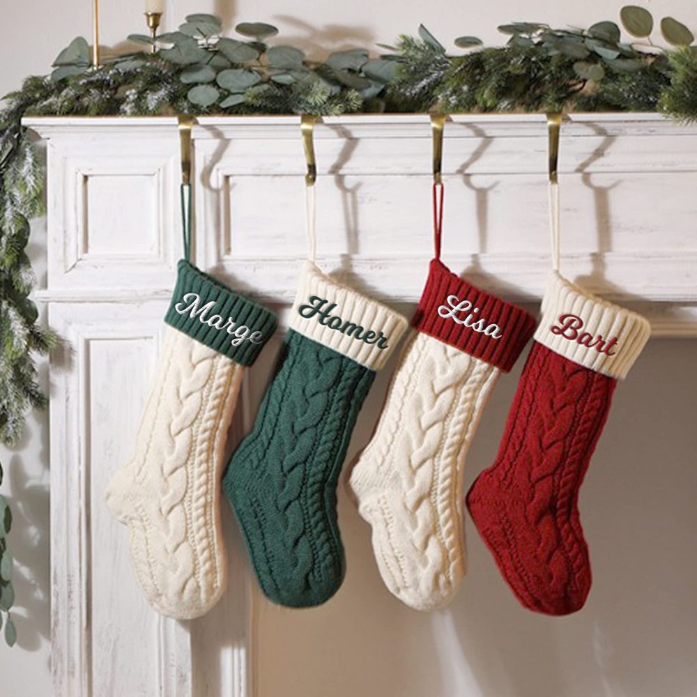 Personalized Christmas Stockings Custom Name Family Christmas Stockings 18" Large Knitted Xmas Fireplace Hanging Stocking, Stocking for Holiday Family Party Decoration, Red/Ivory White - Image 3