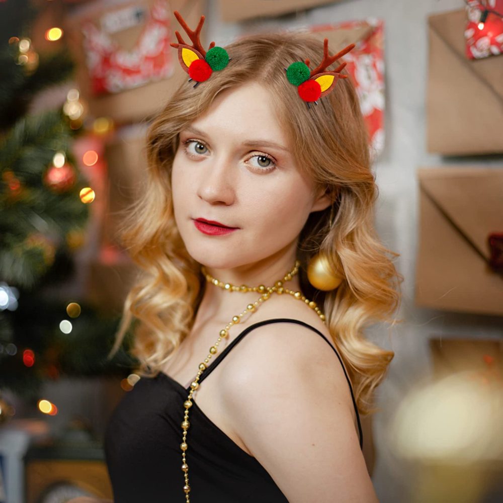 MELLIEX 8 Pcs Christmas Hair Clips Reindeer Horns Hair Clips Elk Ear Hairpin Party Hair Accessories for Girls Women - Image 6