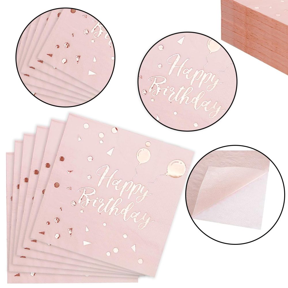 40 Pack Birthday Napkins, 2 Layers Pink Rose Gold Napkins, Happy Birthday Napkins with Confetti, Disposable Party Napkins Set for Table Decorations Cocktail Supplies - Image 5