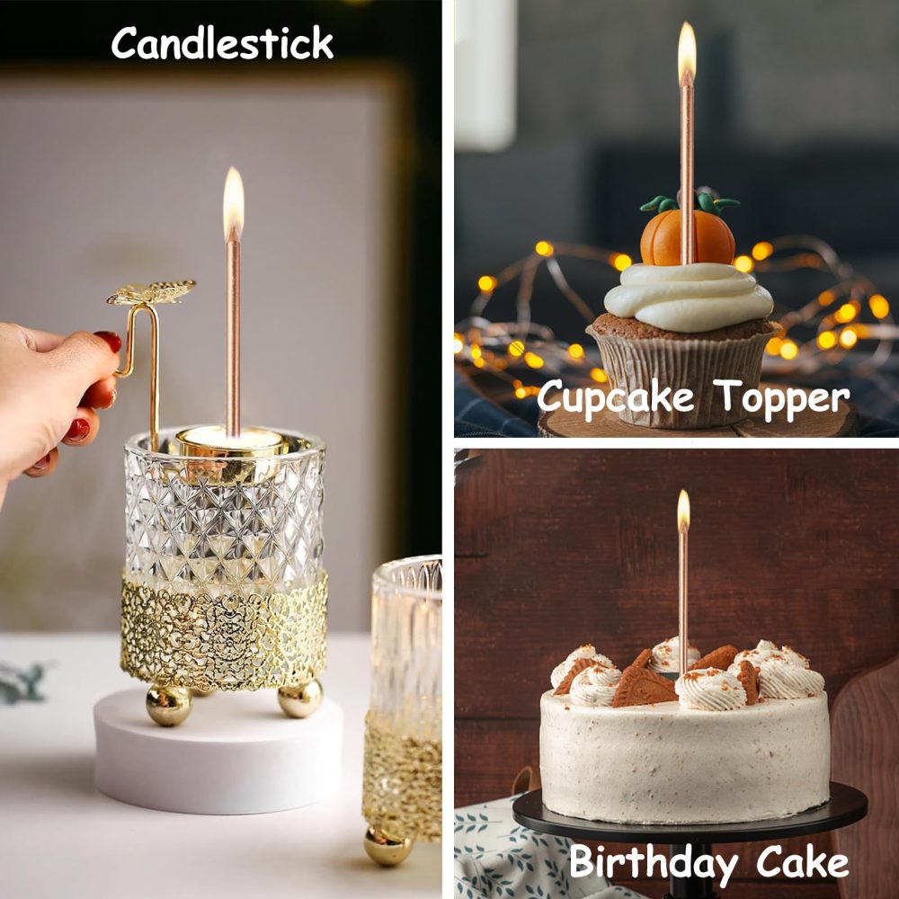 Candles for Birthday Cakes, 12PCS Thin Metallic Cake Candle, Long Glitter Cupcake Candles for Birthday Wedding Baby Shower Party Decoration 1st 12 18 24 40 50th 60th - Image 5