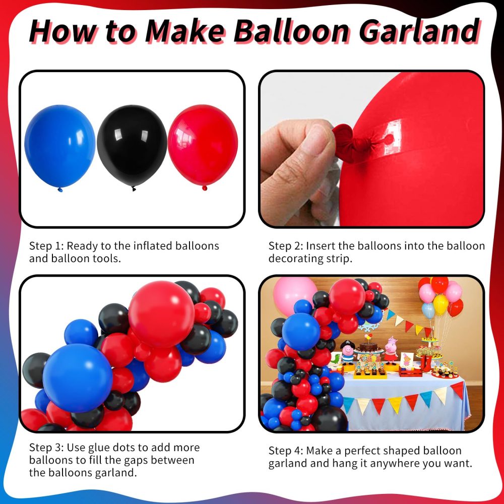 Red Blue Black Balloon Arch Garland Kit, 101 Pcs Matte Red Black and Royal Blue Latex Balloon Garland Kit for Super Spider Hero Party Boys Kids Birthday Baby Shower Graduation Party Decorations - Image 4
