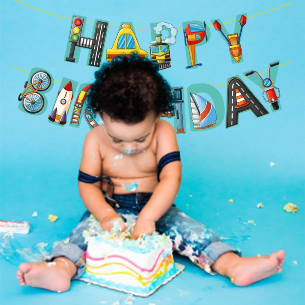Transportation Birthday Decorations Transport Vehicles Traffic Happy Birthday Banner and Balloons for Boys Kids Girls Transportation Birthday Party Decorations - Image 3
